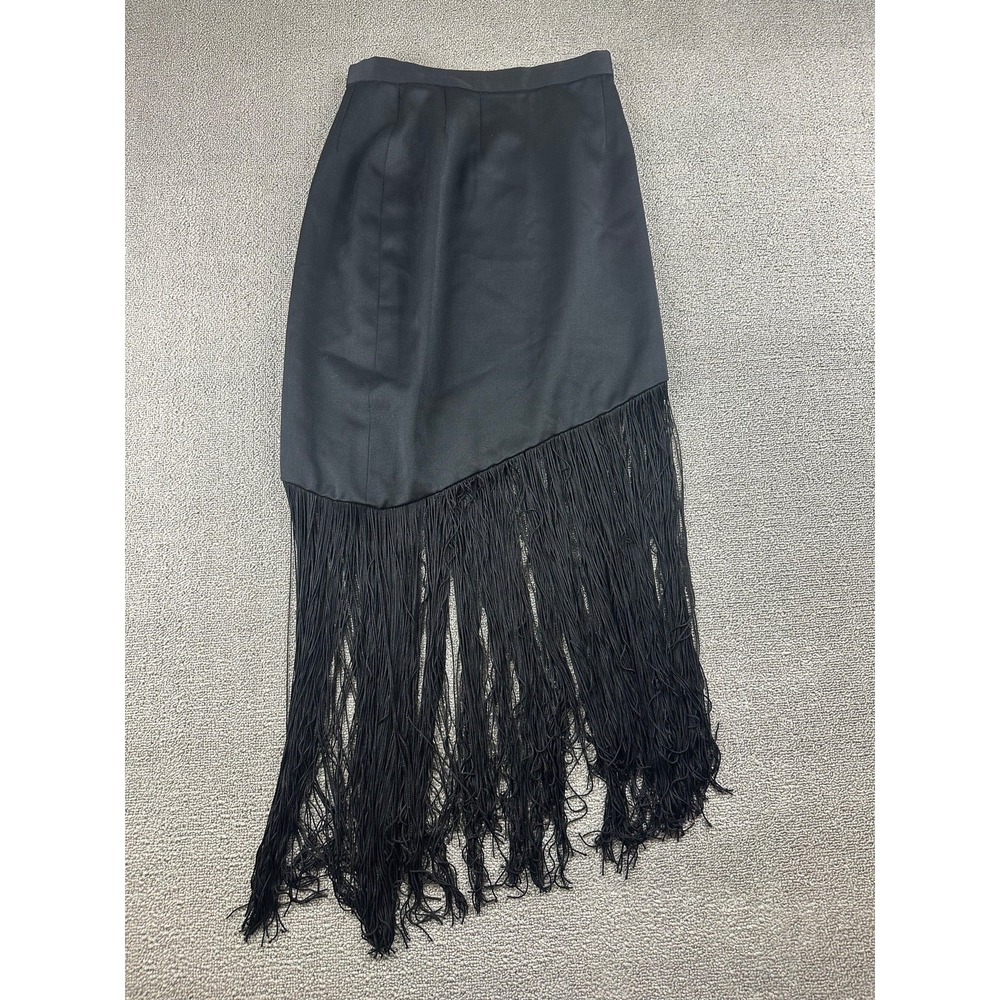 Lavantino Skirt Women 6 Black 100% Wool Fringe Asymmetrical Pencil Gothic Boho